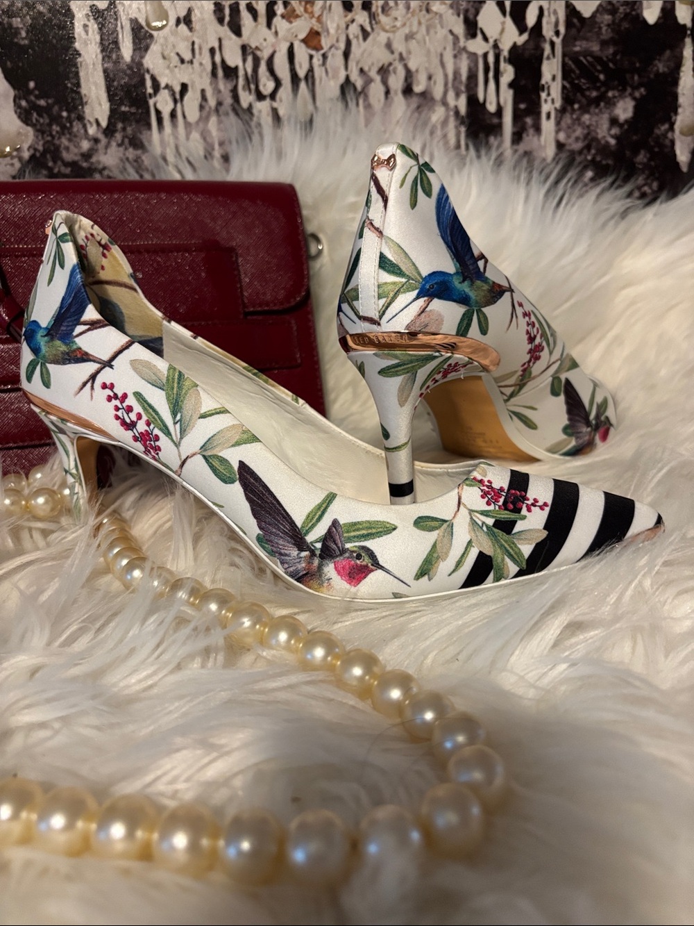 Ted Baker Floral & Stripe Pointed-Toe Pumps - White, Black, Green, Blue